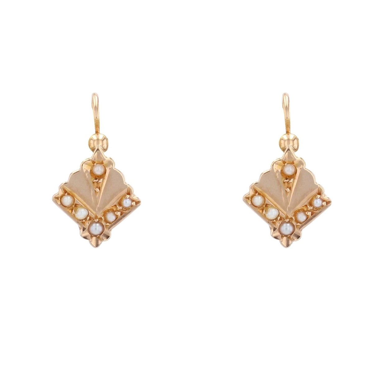 Boucles d'oreilles ANCIENNES Dormeuses en or rose perles fines - Castafiore