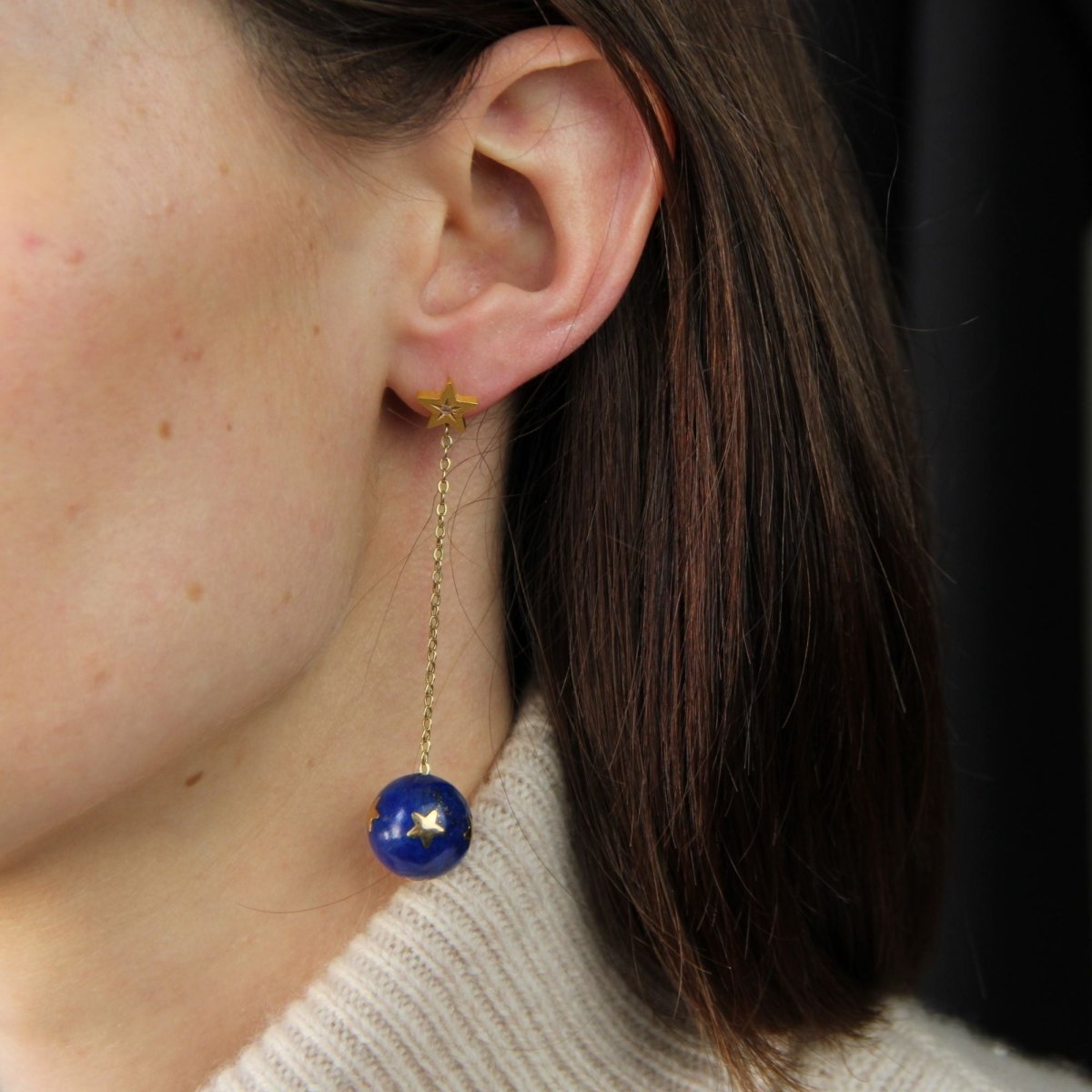 Boucles d'oreilles ANCIENNES Étoiles en or jaune et diamants - Castafiore