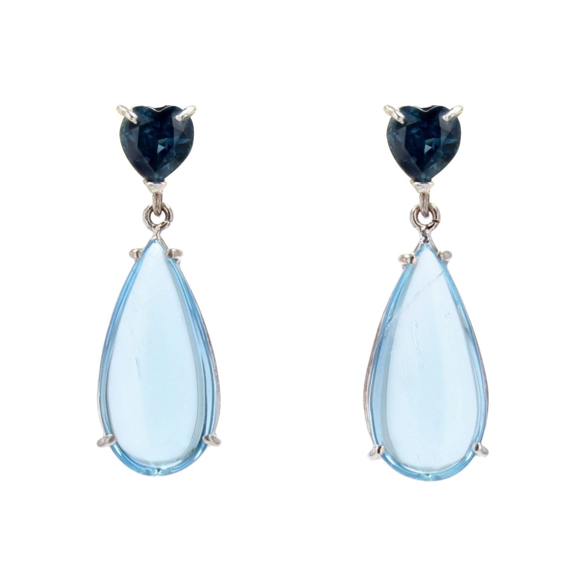 Boucles d'oreilles BAUME Pendantes en or blanc saphirs et aigue - marines - Castafiore