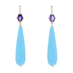 Boucles d'oreilles BAUME Pendantes en or jaune améthystes et turquoises - Castafiore