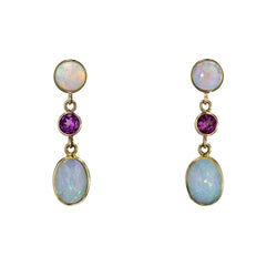 Boucles d'oreilles BAUME Pendantes en or jaune opales et grenats - Castafiore