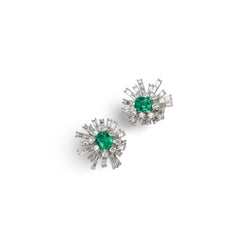 Boucles d'oreilles Clip en or blanc, platine, émeraudes de Colombie et diamants - Castafiore