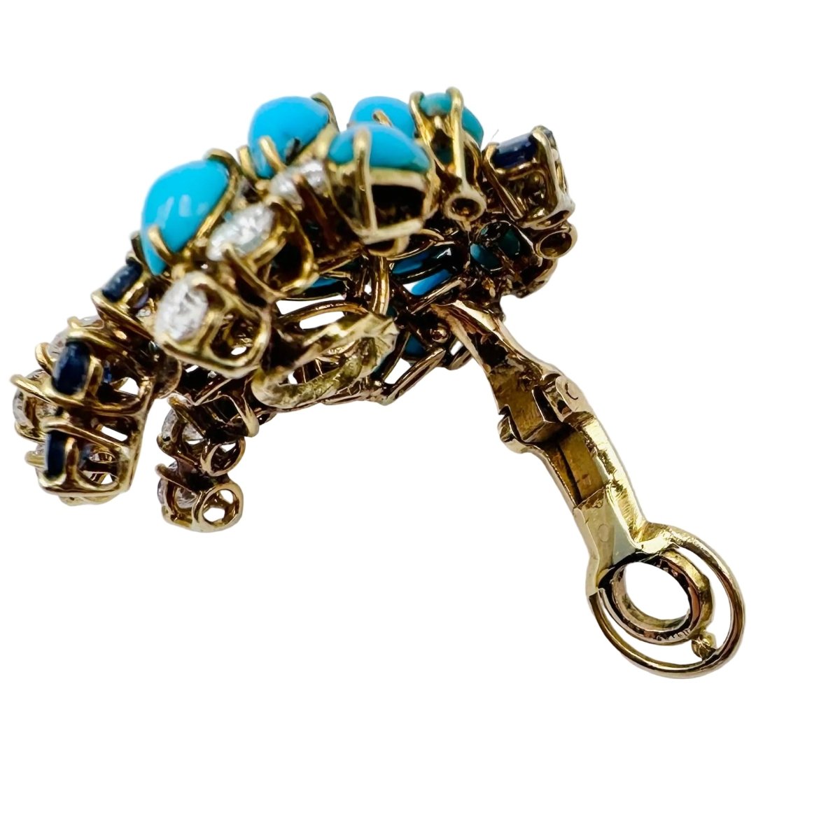 Boucles d'oreilles Clips BOUCHERON or jaune, turquoises, saphirs et diamants