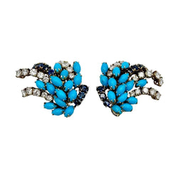 Boucles d'oreilles Clips BOUCHERON or jaune, turquoises, saphirs et diamants - Castafiore