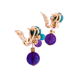 Boucles d'oreilles Clips CARTIER "Délices de Goa" en or rose, turquoise, améthyste et diamants - Castafiore