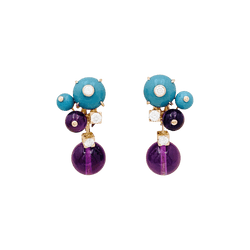 Boucles d'oreilles Clips CARTIER "Délices de Goa" en or rose, turquoise, améthyste et diamants - Castafiore