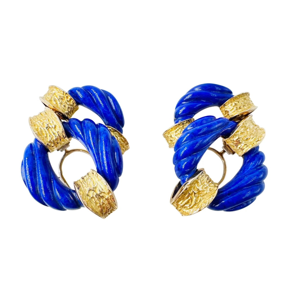 Boucles d'oreilles Clips CHAUMET en or jaune et lapis-lazuli - Castafiore