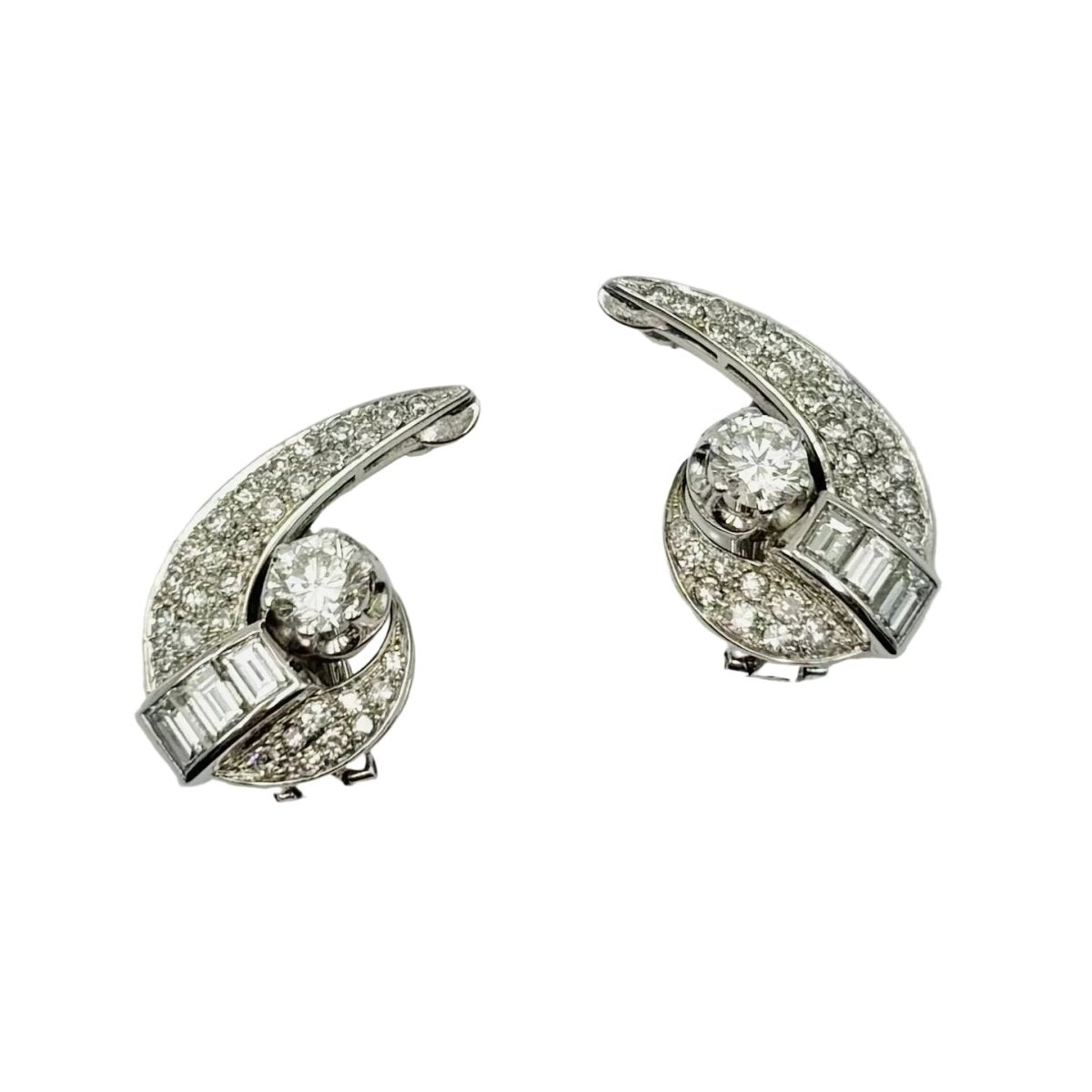 Boucles d'oreilles Clips en or blanc, platine et diamants - Castafiore