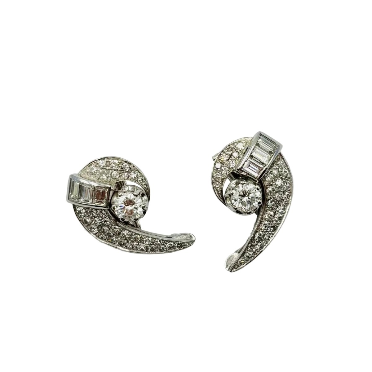 Boucles d'oreilles Clips en or blanc, platine et diamants - Castafiore