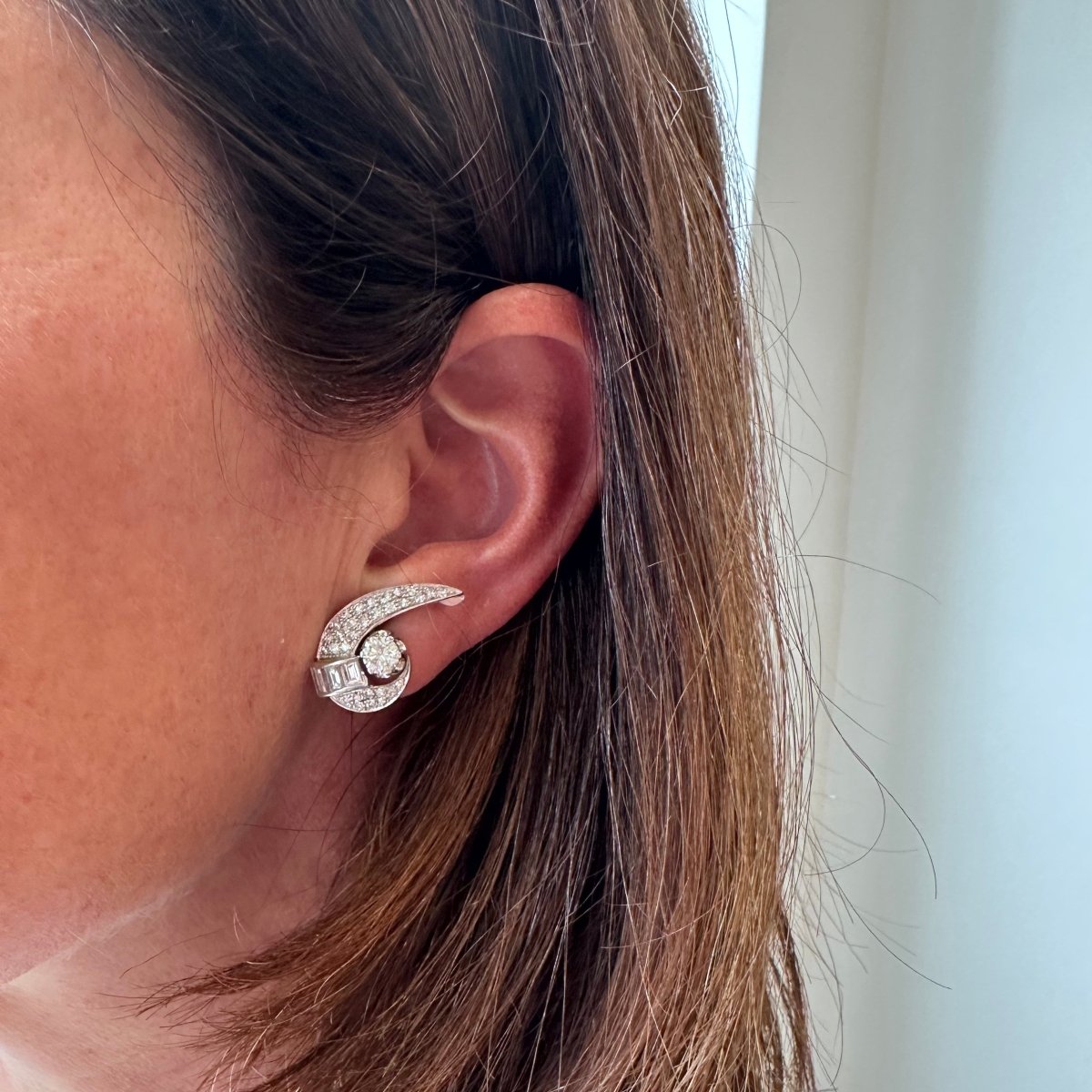Boucles d'oreilles Clips en or blanc, platine et diamants - Castafiore