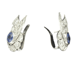 Boucles d'oreilles Clips en or blanc, platine, saphirs et diamants - Castafiore