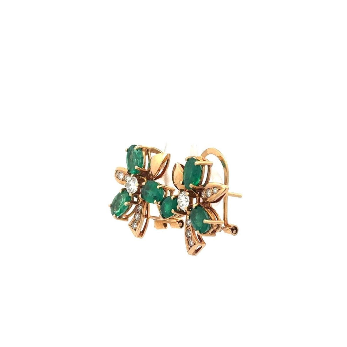 Boucles d'oreilles Clips en or jaune, émeraudes et diamants - Castafiore