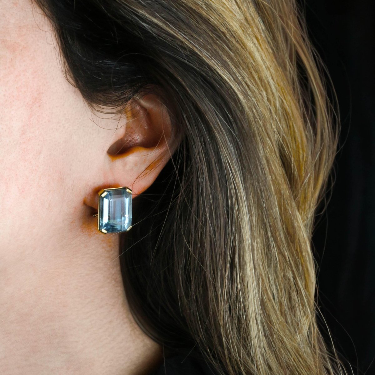 Boucles d'oreilles Clips en or jaune et aigues-marines - Castafiore