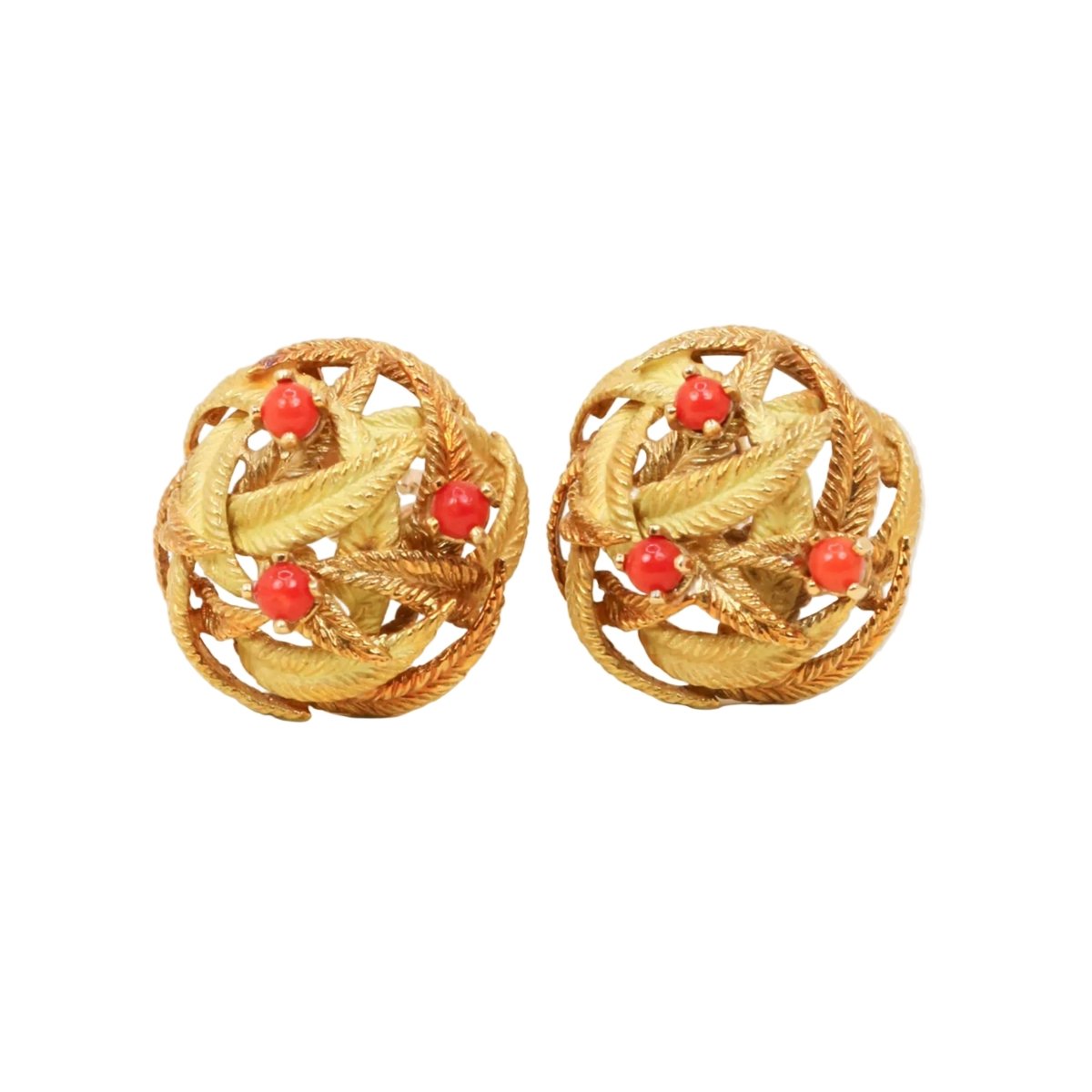 Boucles d'oreilles Clips en or jaune et corail - Castafiore