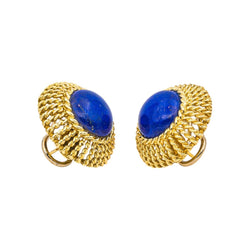 Boucles d'oreilles Clips en or jaune et lapis - lazuli - Castafiore