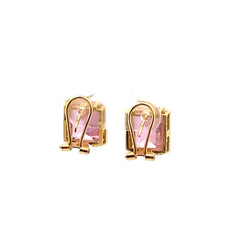 Boucles d'oreilles Clips en or jaune, pierre rose et diamants - Castafiore