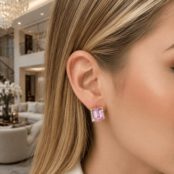 Boucles d'oreilles Clips en or jaune, pierre rose et diamants - Castafiore