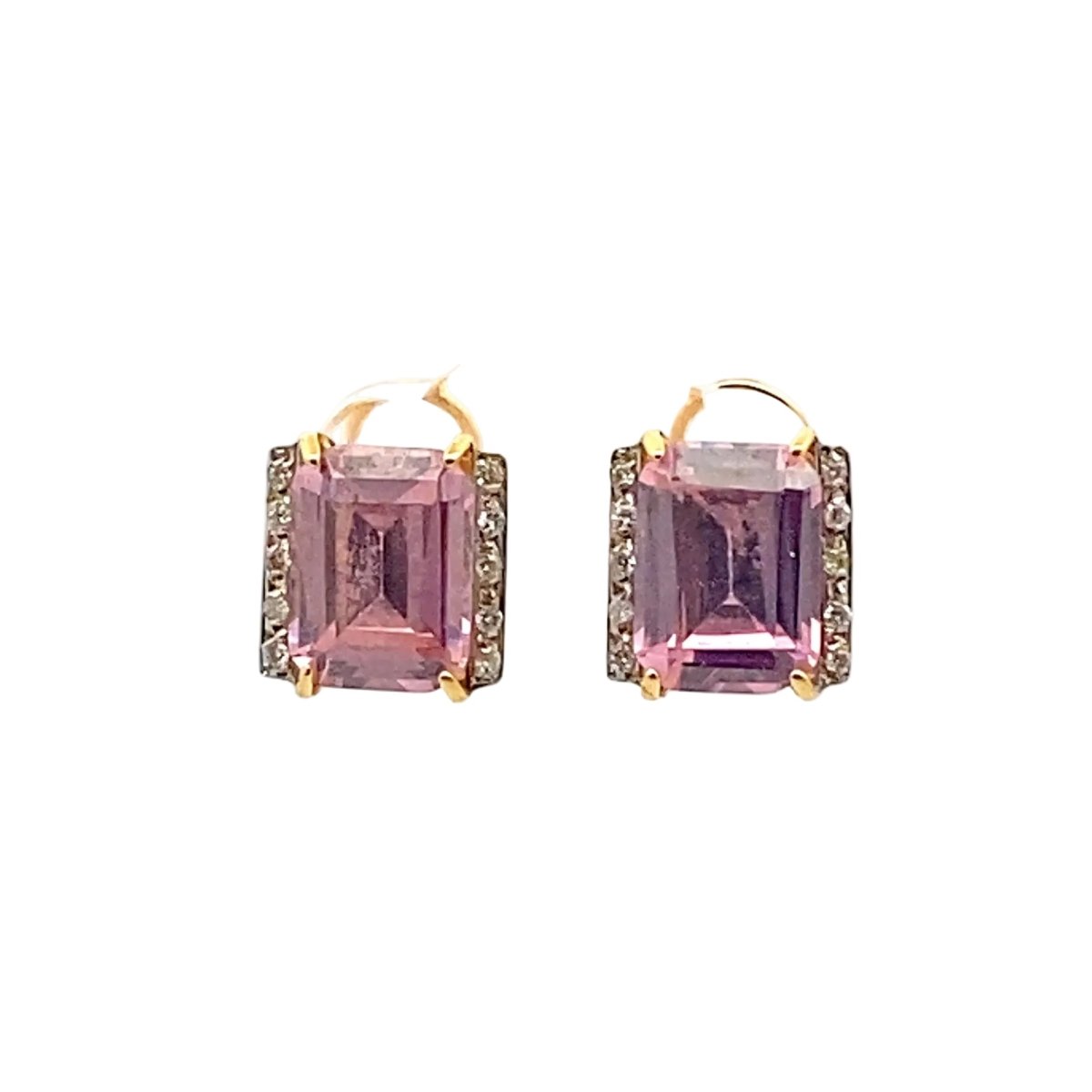 Boucles d'oreilles Clips en or jaune, pierre rose et diamants - Castafiore