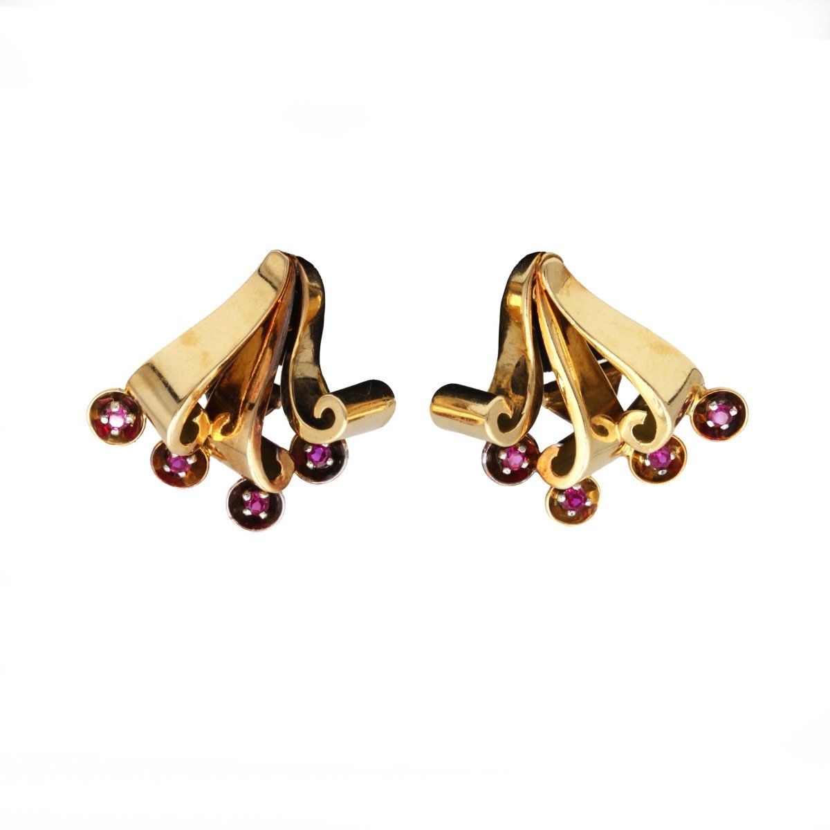 Boucles d'oreilles Clips en or jaune, platine et rubis - Castafiore