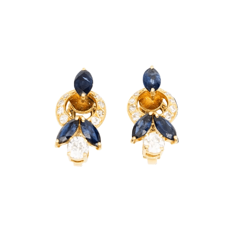 Boucles d'oreilles Clips en or jaune, saphirs et diamants - Castafiore