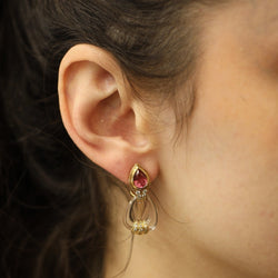Boucles d'oreilles Clips en or jaune, tourmalines, cristal et diamants - Castafiore