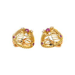 Boucles d'oreilles Clips GÜBELIN en or jaune, rubis et diamants - Castafiore