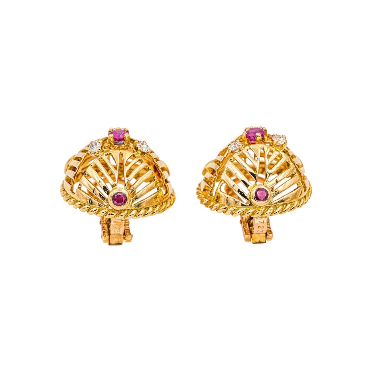 Boucles d'oreilles Clips GÜBELIN en or jaune, rubis et diamants - Castafiore
