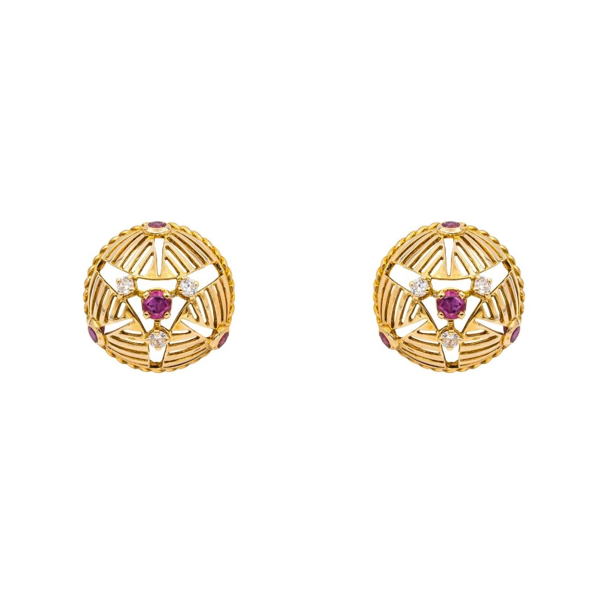 Boucles d'oreilles Clips GÜBELIN en or jaune, rubis et diamants - Castafiore