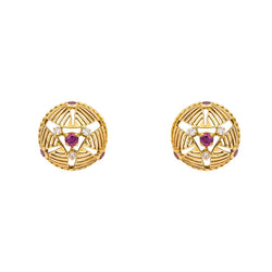 Boucles d'oreilles Clips GÜBELIN en or jaune, rubis et diamants - Castafiore