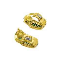 Boucles d'oreilles Clips VAN CLEEF & ARPELS "Ceinture" en or jaune, émeraudes et diamants - Castafiore