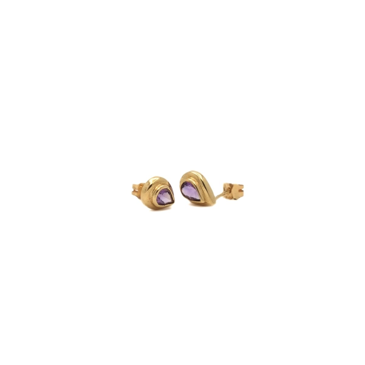 Boucles d'oreilles Clous en or jaune et améthyste - Castafiore
