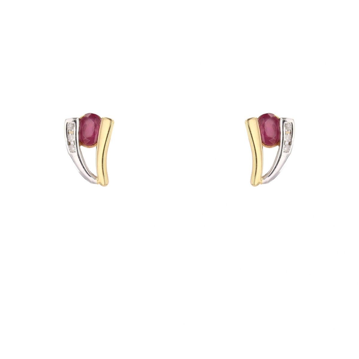 Boucles d'oreilles Clous en or jaune, or blanc, rubis et diamants - Castafiore