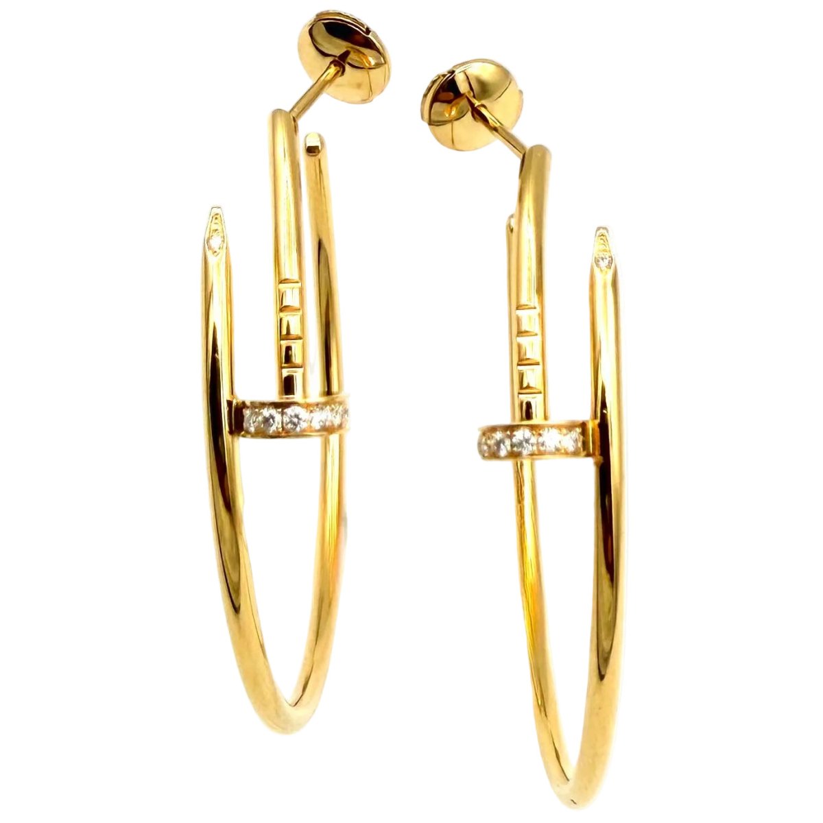 Boucles d'oreilles Créoles CARTIER "Juste un clou" GM en or rose et diamants - Castafiore