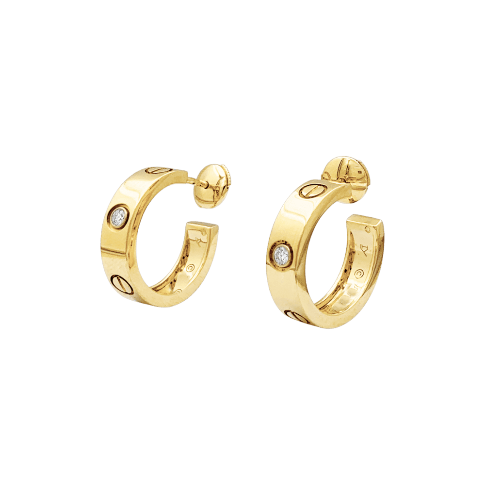 Boucles d'oreilles Créoles CARTIER "Love" en or jaune et diamants - Castafiore