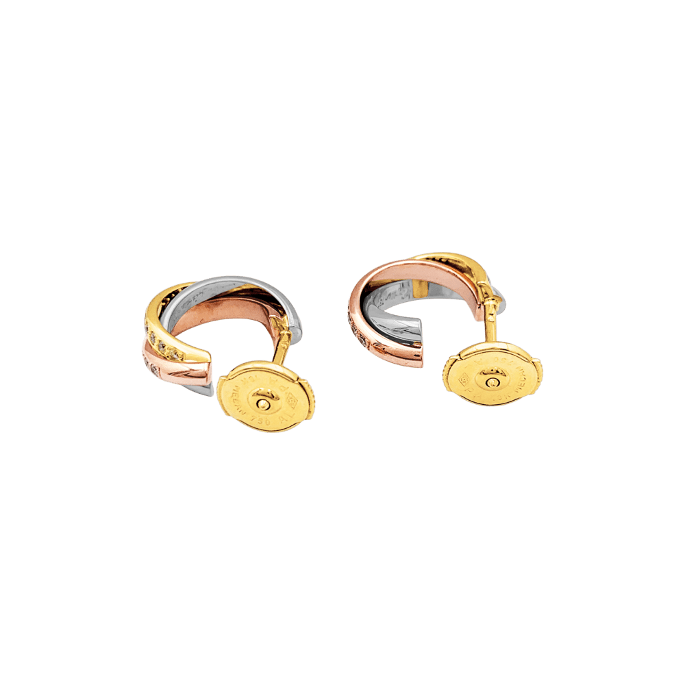 Boucles d'oreilles Créoles CARTIER "Trinity" en or blanc, or jaune, or rose et diamants - Castafiore