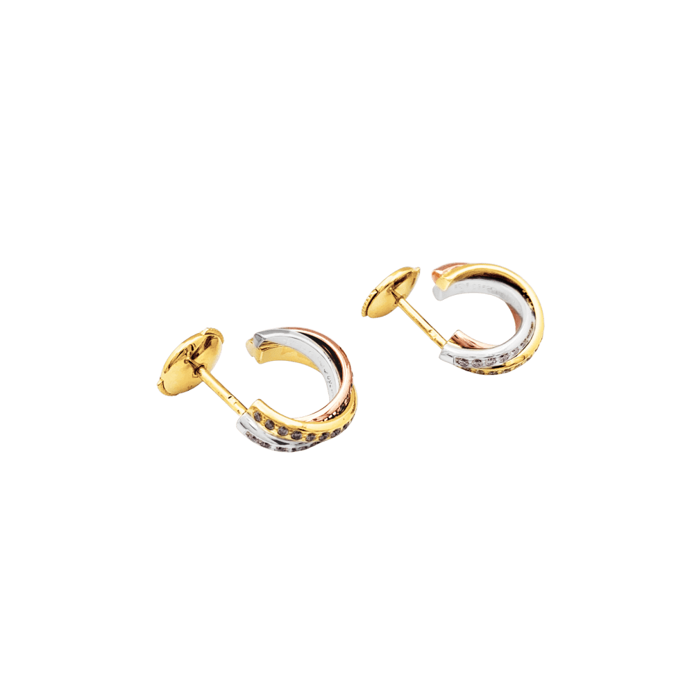 Boucles d'oreilles Créoles CARTIER "Trinity" en or blanc, or jaune, or rose et diamants - Castafiore