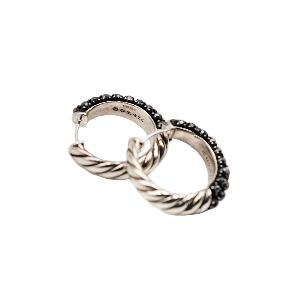 Boucles d'Oreilles Créoles DAVID YURMAN en argent et hématite - Castafiore
