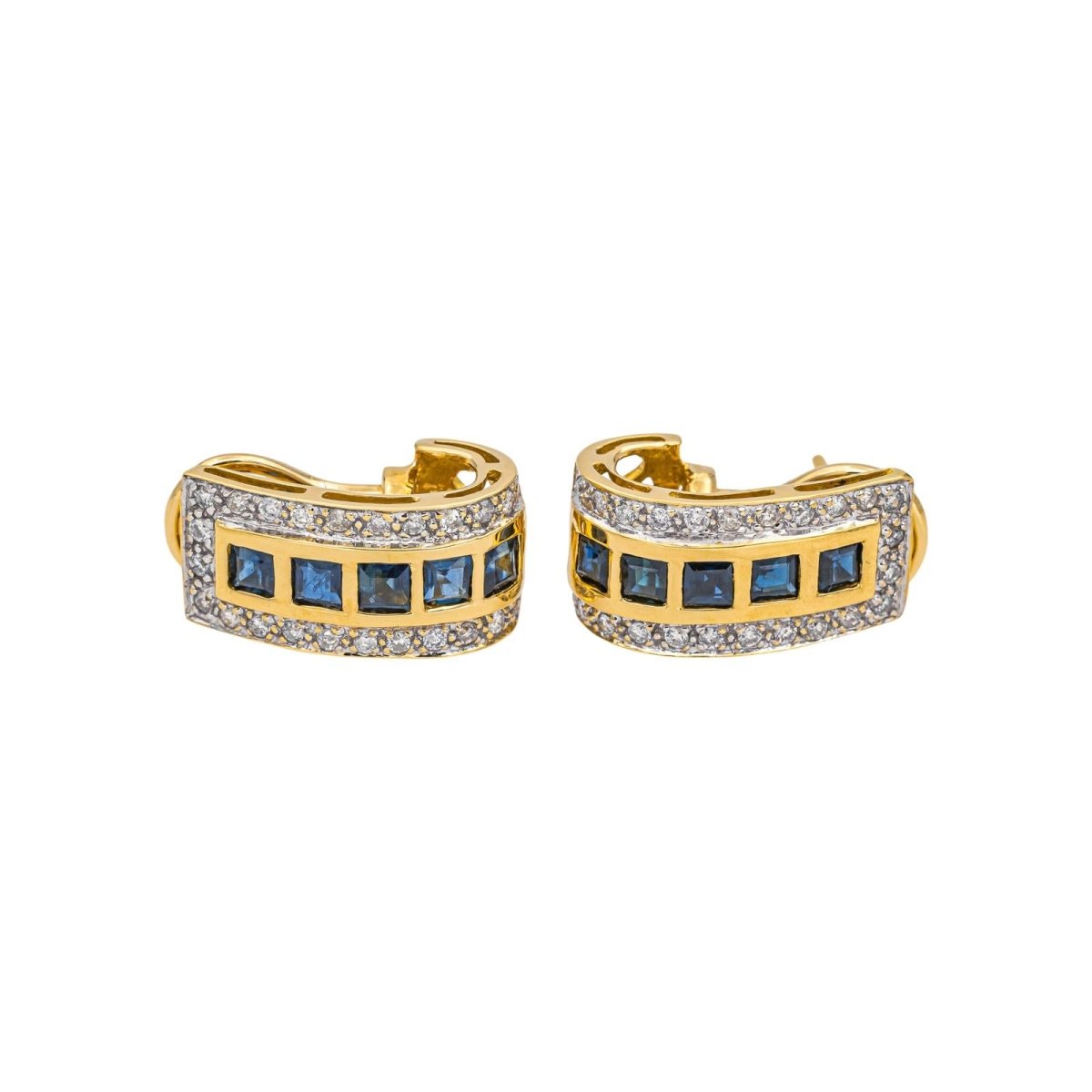 Boucles d'oreilles Créoles en or blanc, or jaune, saphirs et diamants - Castafiore
