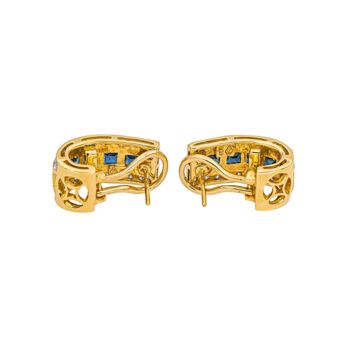 Boucles d'oreilles Créoles en or blanc, or jaune, saphirs et diamants - Castafiore