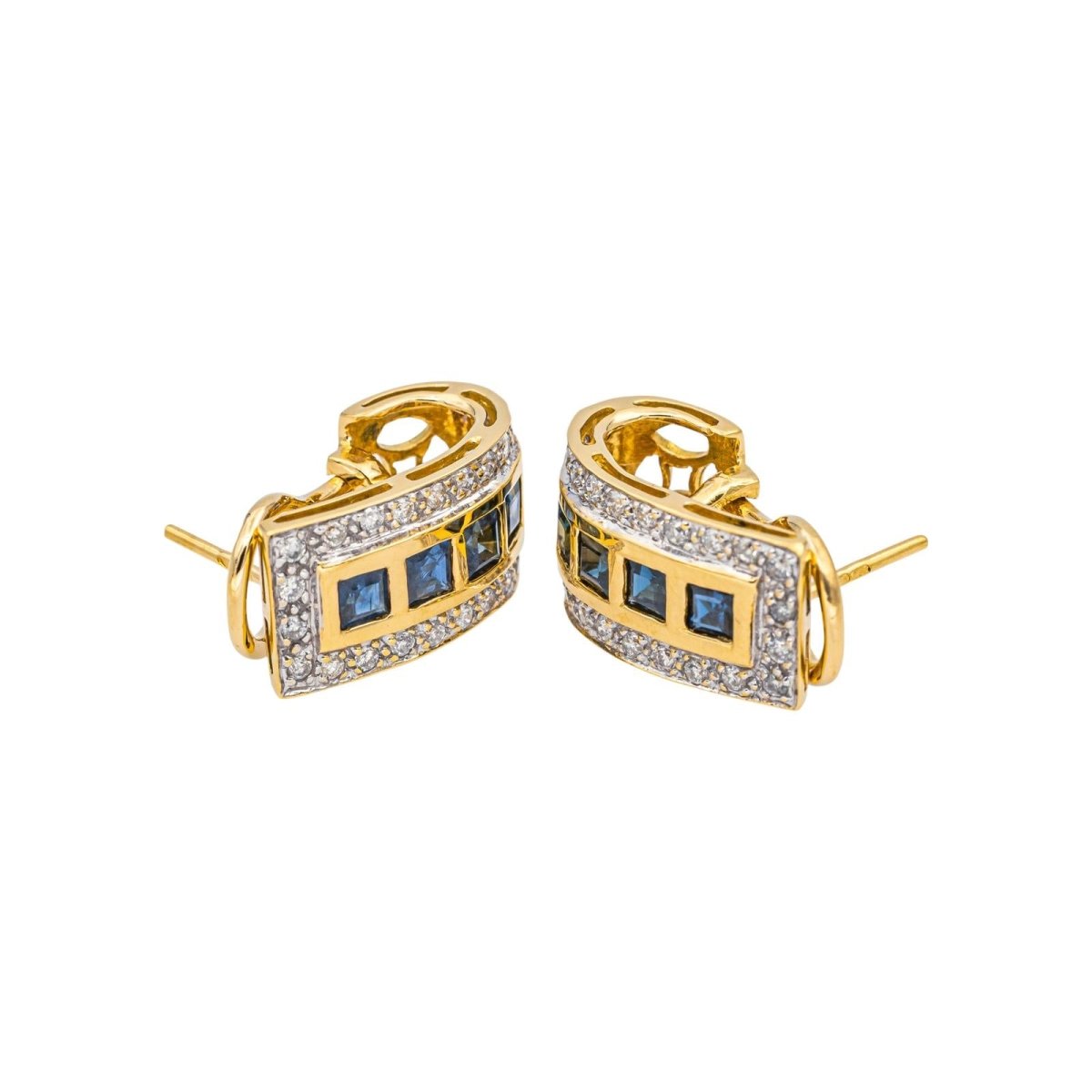 Boucles d'oreilles Créoles en or blanc, or jaune, saphirs et diamants - Castafiore