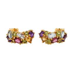 Boucles d'oreilles Créoles en or jaune, aigue-marine, citrines, topazes, grenats, améthystes et péridots - Castafiore