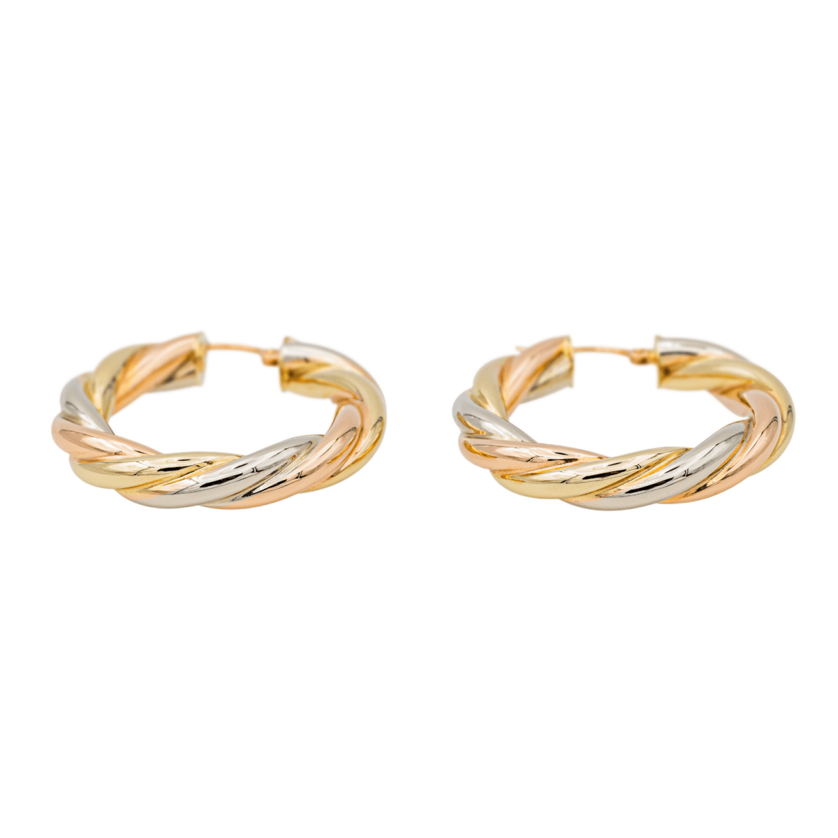 Boucles d'oreilles Créoles en or jaune, blanc et rose - Castafiore