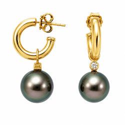 Boucles d'oreilles Créoles en or jaune, perles et diamants - Castafiore