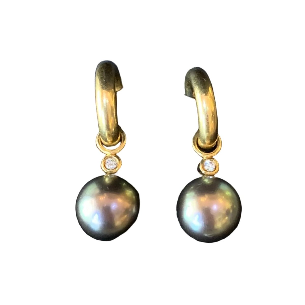 Boucles d'oreilles Créoles en or jaune, perles et diamants - Castafiore
