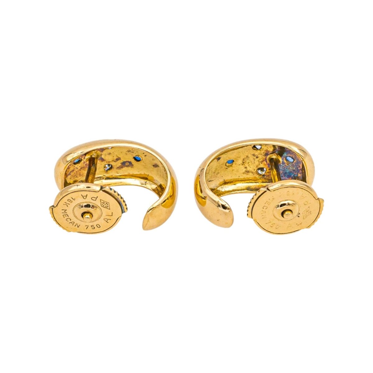 Boucles d'oreilles Créoles en or jaune, saphirs et diamants - Castafiore