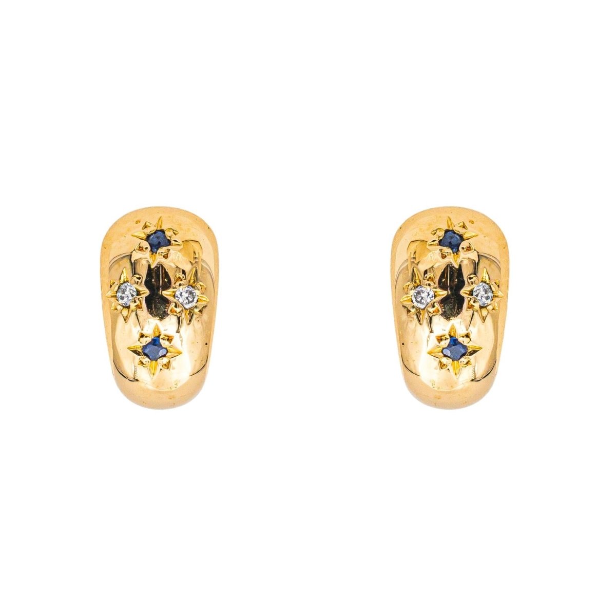 Boucles d'oreilles Créoles en or jaune, saphirs et diamants - Castafiore