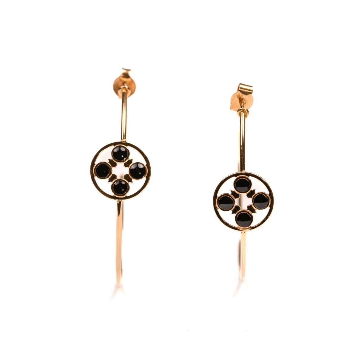 Boucles d'oreilles créoles pastilles en or jaune et onyx - Castafiore