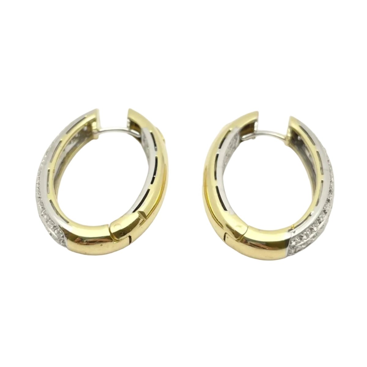 Boucles d'oreilles Créoles RECARLO en or blanc, or jaune et diamants - Castafiore