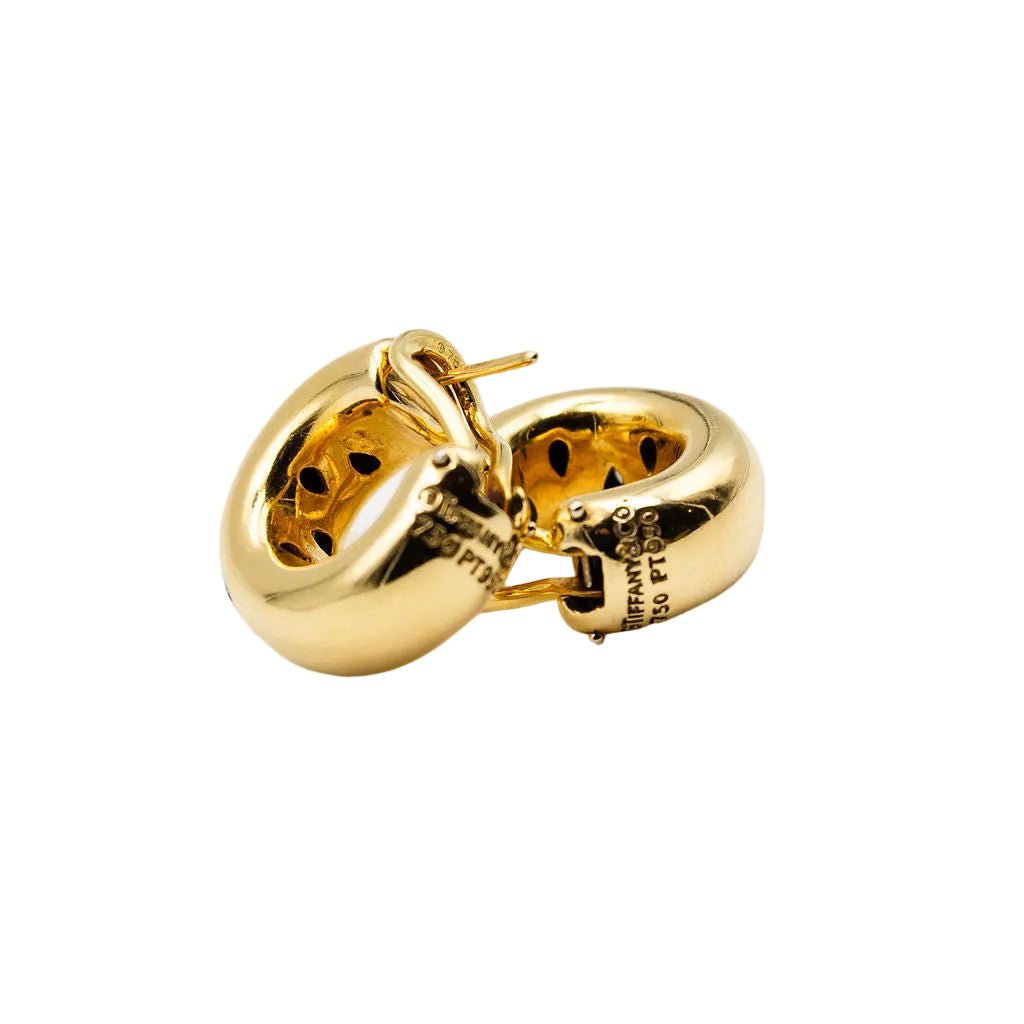 Boucles d'oreilles Créoles TIFFANY & CO. "Etoiles" en or jaune, platine et diamants - Castafiore