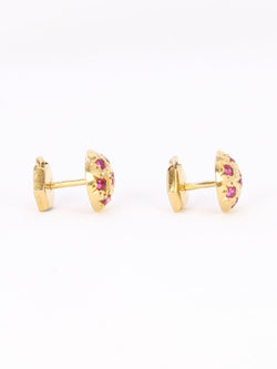 Boucles d'oreilles demi - boules or jaune rubis serti étoile - Castafiore